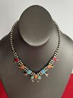 American West Sterling Silver Multicolor Gemstone Squash Blossom Necklace