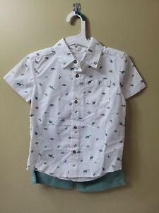Just One You made by Carte’s White/Olive 2 Piece Set Dinosaur Shirt & Short 4T