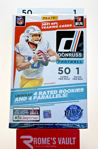 Sealed 2021 Panini Donruss NFL Football Hanger Box with Rated Rookies 50 cards