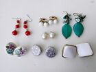 lot 7 vintage earrings costume jewelry pearls rhinestones