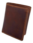 RFID Blocking Brown Vintage Leather Men's Trifold Center Flap Wallet