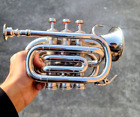 SILVER Bugle Instrument Pocket Trumpet With 3 Valve Vintage Flugel Horn,