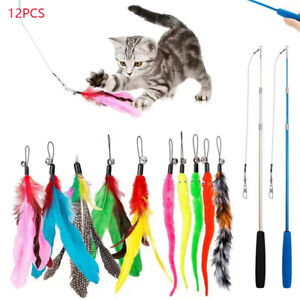 12Pcs Cat Feather Bell Wand Toy Kitten Teaser Interactive Cat Feather Toys Gift