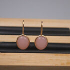 Gold Over Real 925 Sterling Silver With Oval Rose Quartz Dangle Earrings 0.94