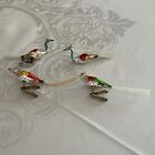 4 - Vtg Blown Glass Clip On Miniature Birds  Christmas Ornaments