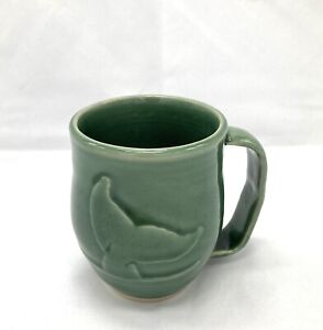 New ListingHand Thrown Handmade Green Whale Tail Pottery Mug Signed