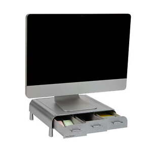 Plastic PC, Laptop Imac, Monitor Stand with Three Drawer Desk Organizer, Silver