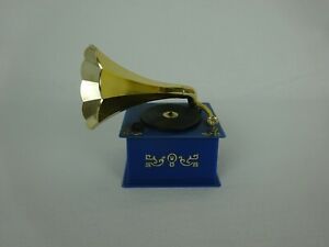 Vintage Gramophone Music Box ~ Blue & Gold ~ Made In Germany