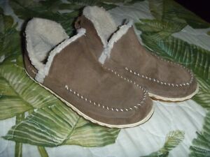 WOMENS LL BEAN SUEDE BOOTS BROWN ANKLE SHOES MOUNTAIN SLIPPER MOC SLIP ONS