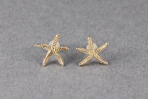 Gold tone Starfish Sea Life Star Fish post stud textured earrings 9/16