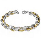 Stainless Steel Two-Tone Mens Classic Link Chain Bracelet with Clasp