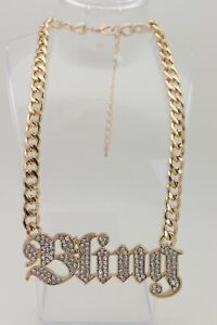 Women Street Fashion Jewelry Necklace Gold Metal Chain Links BLING Charm Pendant