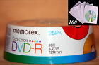 50 Memorex 16X Cool Color DVD-R Media + 100 White/Color  CD/DVD Paper Sleeve