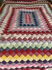 Vintage Patchwork Quilt Handmade Trip Around the World Multicolor Cotton 78x84