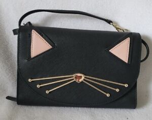 Kate Spade Jazz Things Up Black Cat Face Winni Crossbody Bag Clutch
