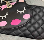 Luv Betsey Johnson Black Unicorn Cat Coin Purse Quilted Wristlet Pouch Bag Set