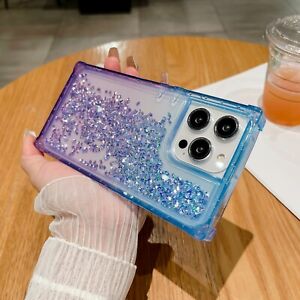 For iPhone 11 12 13 14 Pro Max Gradient Quicksand Square Phone Case Shockproof