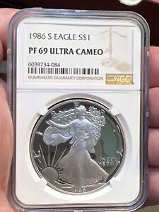 1986 S Proof American Silver Eagle 1oz NGC Graded PF69 Ultra Cameo First Year