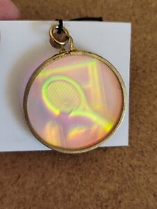 Gold Tone Circle Tennis Hologram Pendant  No Chain