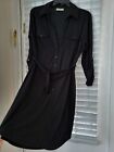 SEXY BLACK BUTTON-DOWN COTTON SHIRTDRESS Flap Pockets Roll-Sleeves FREE SHIPPING