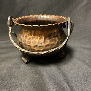 Vintage Hammered Copper Cauldron With Handle