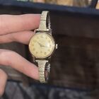 Vintage Caravelle By Bulova Gold Wind Up Watch Womens Waterproof Stretch Band