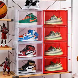 Magnetic Shoe Storage Box Drop Side/Front Sneaker Case Stackable Container XL