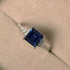 Fashion Silver Plated Rings Women Jewelry Blue  Siz 6-10 Simulated glass