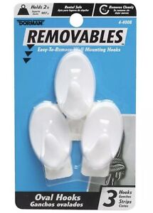 🔥Dorman 4-4008 Removables White Oval Wall Mounting Hook 3 Pack Easy to Remove