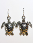 Sea Turtle Earrings .925 sterling silver Hooks pewter charms 1 1/2