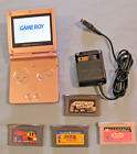 Nintendo GameBoy Advance SP System Pink w/Charger&4 Games(Tested Working)AGS-101