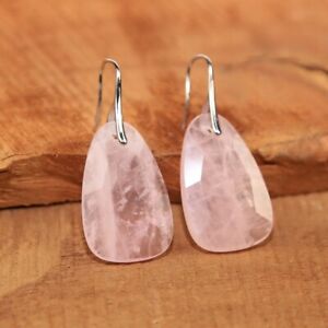 Rose Quartz Women Earrings Natural Stone Dangles Pink Earrings Jewelry Gift