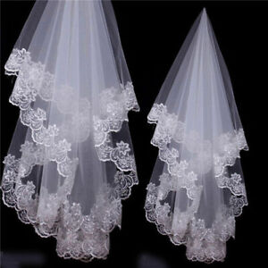 1T White/Ivory Elbow Wedding Bridal Veil w/o Comb Lace Edge Wedding Accessories