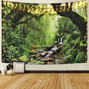 Rainforest Landscape Tapestry Wall Hanging Green Forest Tapestry Road Trees Tape