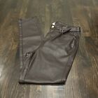 Chicos Pants Ladies  Chocolate Brown Faux Leather Flat Front Size 1.5 R