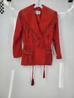 Vintage Scully Women's Red Leather Fringed Collared Long Sleeve Jacket Size 6