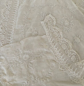 Antique Embroidered Whitework Dress Front Lace Piece Floral Window Panel Table