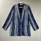 Vintage Jacket Blazer Womens Large Blue Geometric Pockets USA Retro 80s 90s *