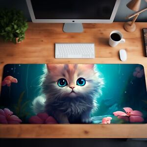 Kawaii Cat Desk Mat, Cute Mouse Pad, X-Large Mousepad, Adorable Design.