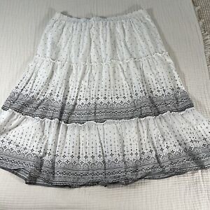Lane Bryant Skirt Womens 22 24 Plus Size Toered Maxi Geometric Ruffle Boho White