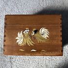 Vintage Japan Fighting Roosters Recipe Box With Dove Tailing