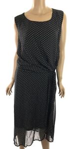 Sunny Girl Sleeveless Dress Black w White Dots Sheer Overlay Size 4X Polyester