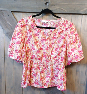 Time and Tru Womens Sz XL/16-18 Pink Daisy Floral Prairie V Neck Blouse Top NEW
