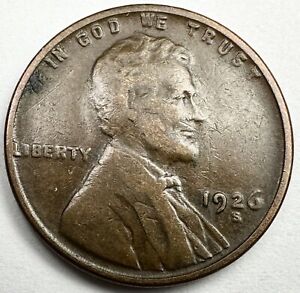 BEAUTIFUL HIGH GRADE VF+ 1926-S LINCOLN WHEAT CENT. SCARCE DATE W/FULL LINES!
