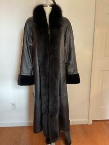 Unbranded Reversible Black Fox, Sheared Mink, & Leather Coat