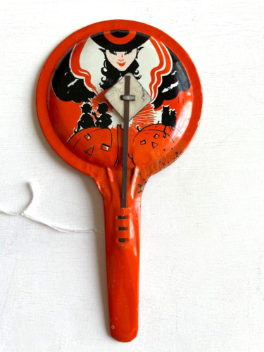 1920's Tin Halloween Noise Maker w/ Deco Style Witch