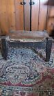 New ListingAntique Early Primitive Wood Leather Foot Stool 14.5