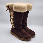 UGG AUSTRALIA UPSIDE Womens Size 7 Brown Suede Sheepskin Lace Up Boots 5163