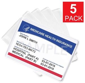 5 Pack - Medicare Card Holder Protector Sleeves - Clear Vinyl Credit Card Covers