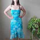 Vintage blue sheer milkmaid sleeveless high low floral blue dress size 6